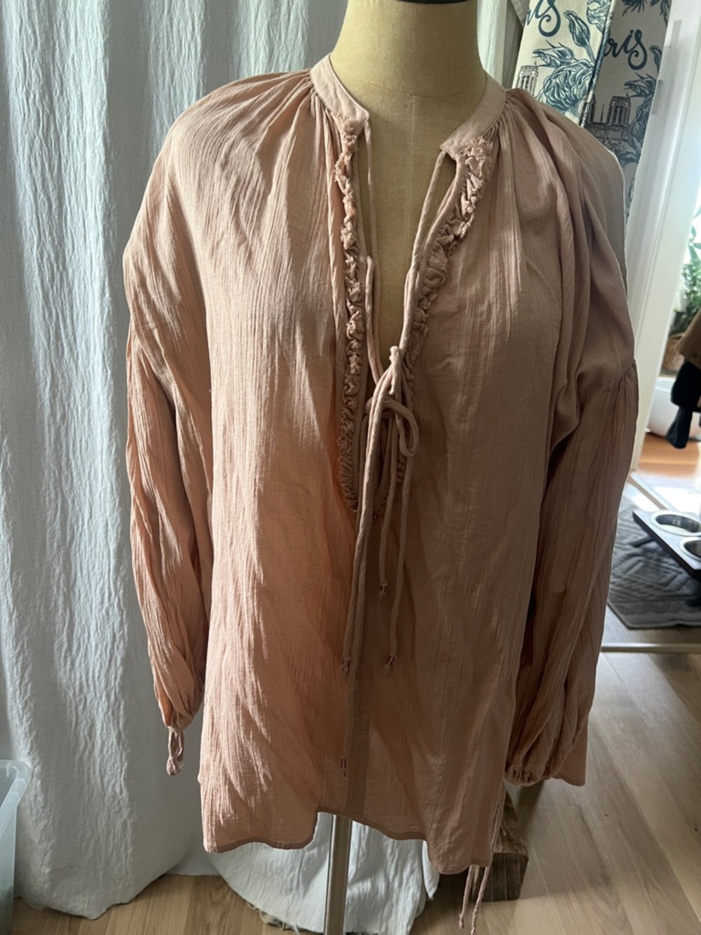 REPLAY Dusty Rose Tie-Front Peasant Tunic